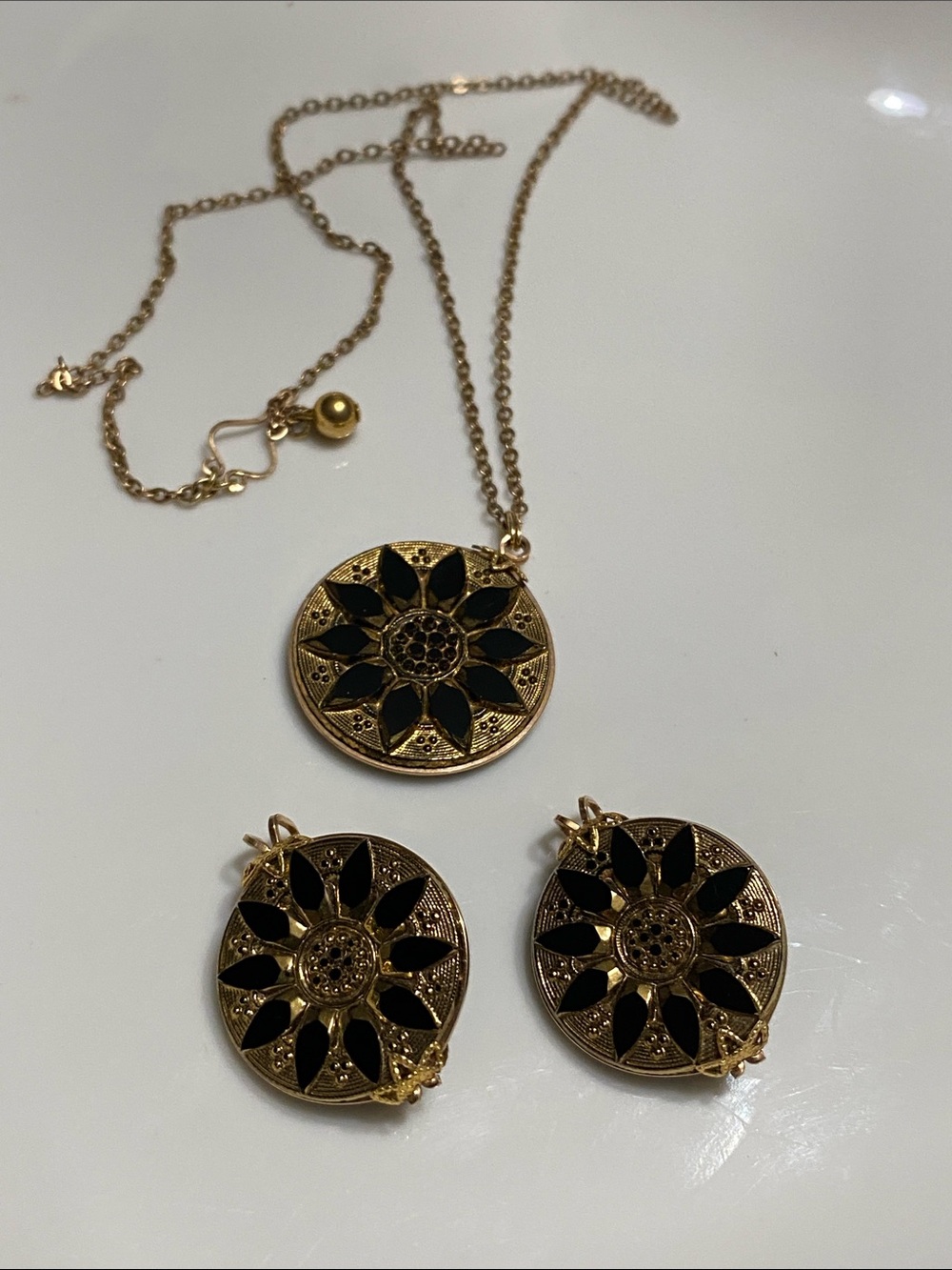 VTG Sphinx Victorian Revival Mourning Medallion Necklace and Pin Set